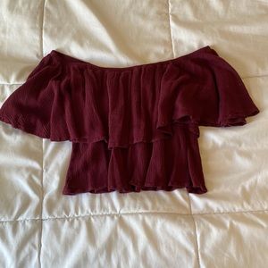 maroon off the shoulder flowy top